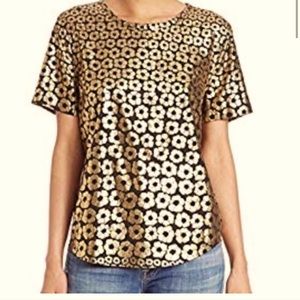 Equipment Femme Riley 100% Silk Top in Gold and Black flowers women’s XS